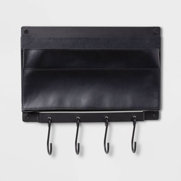 Entryway Faux-Leather Mail Holder/Hook Rail Black - Threshold™ | Target