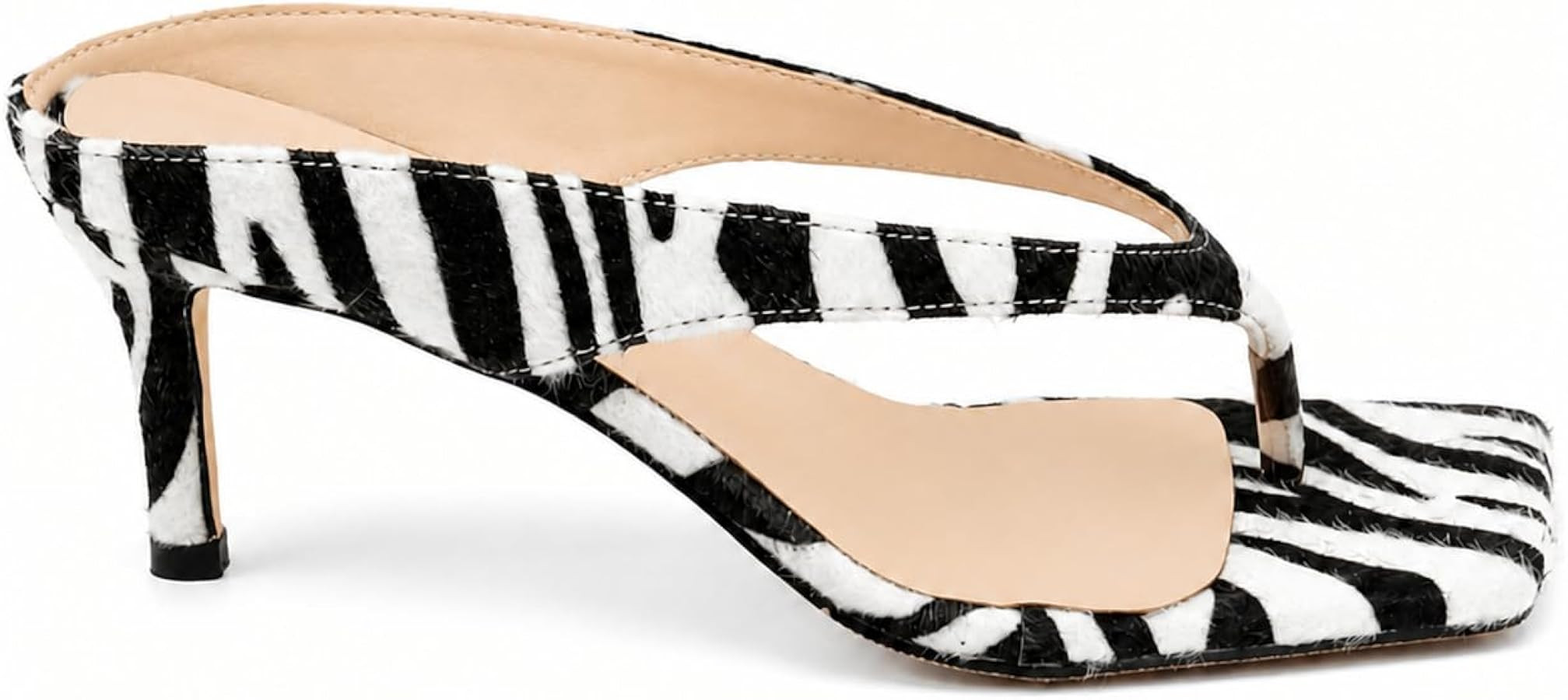Zebra Kitten Heel Sandals for Women Square Toe Thong Flip Flops Comfortable Beach Slides | Amazon (US)