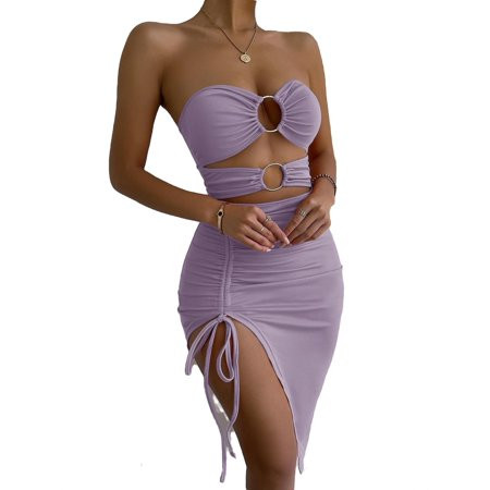 Women s Glamorous Front Split Thigh Knee Length Tube Dress L(8/10) | Walmart (US)