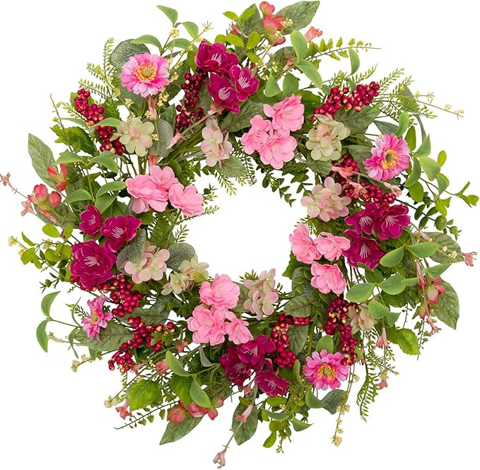 20 inch Spring Wreath Summer Door Wreath Artificial Floral Wreath Spring and Summer Decorations H... | Amazon (US)