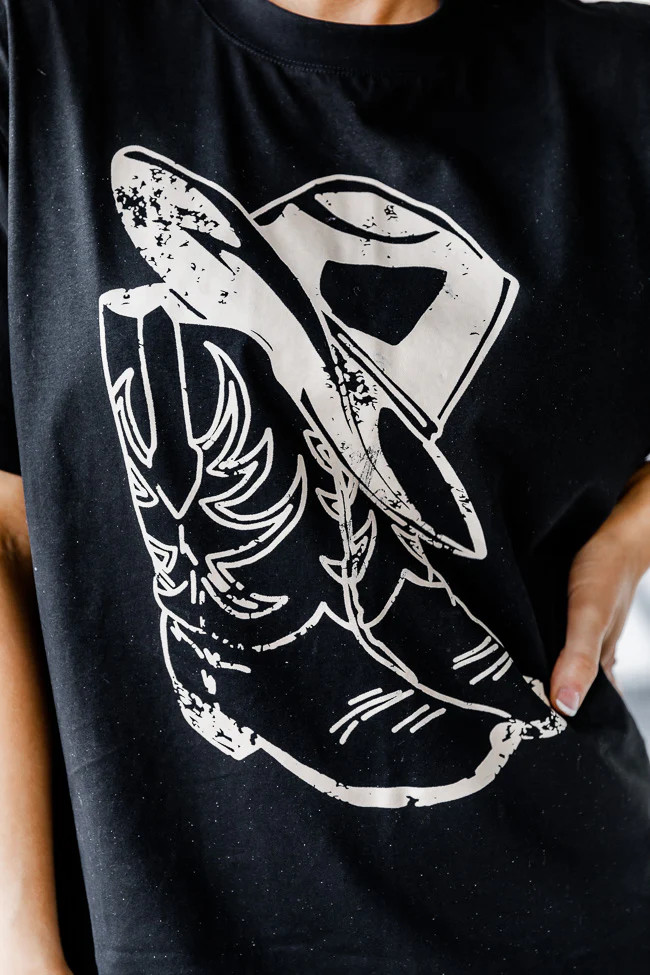 Cowboy Boots Oversized Black Graphic Tee | Pink Lily
