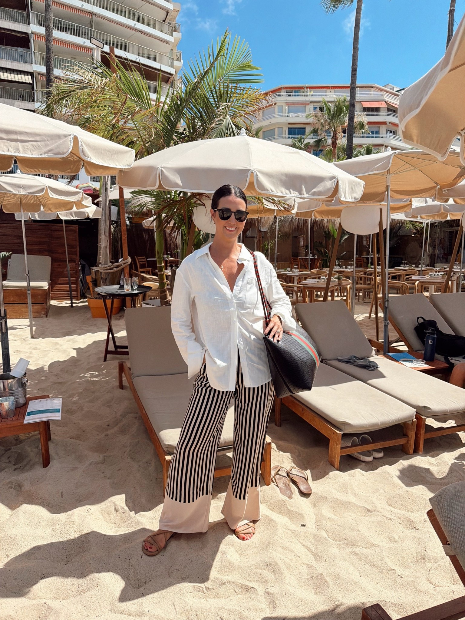 Beach club outfit for French Riviera! Love love these striped pants! So fun and versatile!

#LTKTravel #LTKOver40 #LTKootd