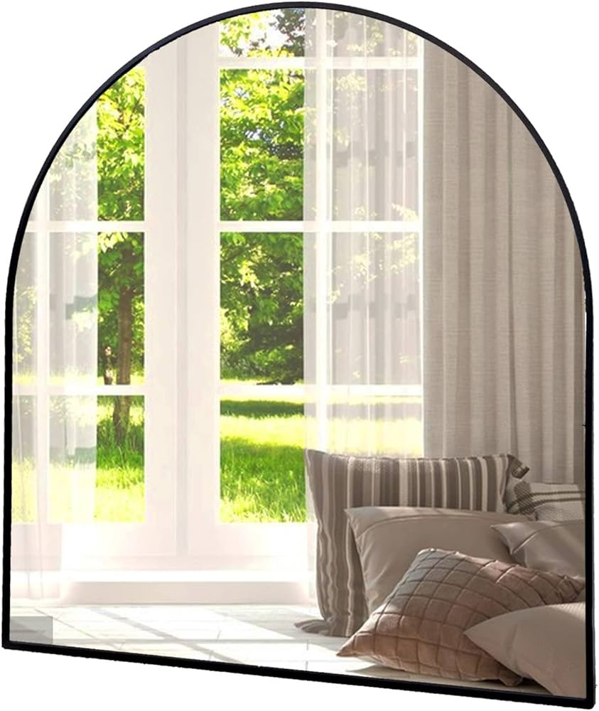Amgngala Arched Mirror, 33" x 31" Wall Mirror for Bathroom, Black Metal Frame Vanity Mirror, Dres... | Amazon (US)