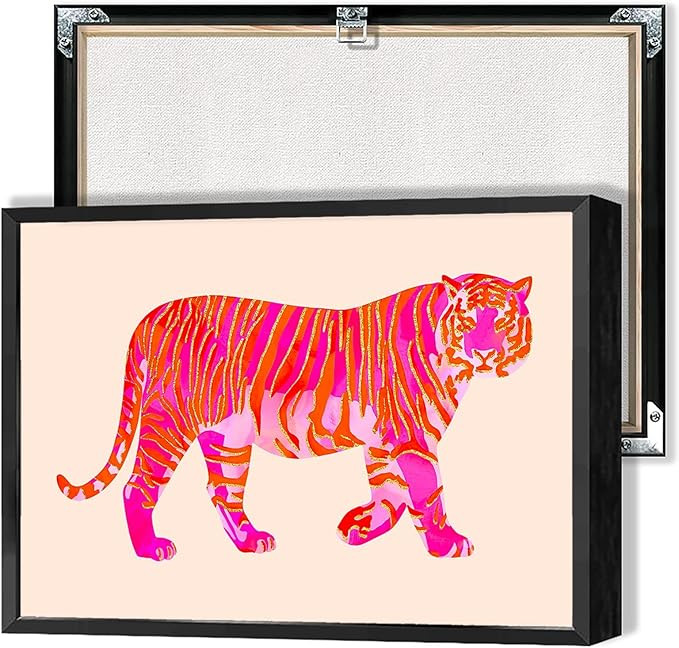 BNGFDV Funky Pink Orange Tiger Canvas Wall Art Trendy Preppy Animal Poster Girls Bedroom Cute Col... | Amazon (US)