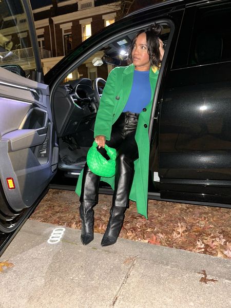 A color blocking moment and my favorite black leather pants (30% off at checkout) / knee high boot combo! Also linked my mini Jodie 💚

#LTKfindsunder100 #LTKsalealert