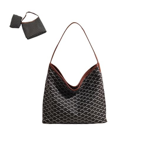 Women's Large Capacity Shoulder Handbags, Geometric Pattern Tote Bag with Large Purse, Elegant Hobo Bag (Black Brown,One Size) | Amazon (US)
