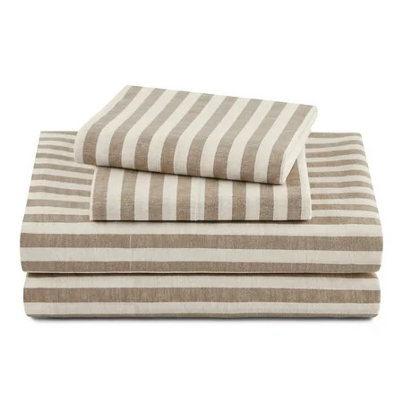 Beautiful Striped 4-Piece 100% Cotton Percale Natural Sheet Set, King by Drew Barrymore | Walmart (US)