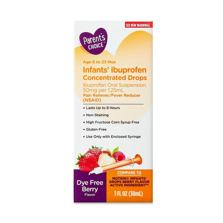 Parent's Choice Ibuprofen Infants’ Drops, Pain Reliever, Fever Reducer, Dye Free, 1 fl oz (US) | Walmart (US)