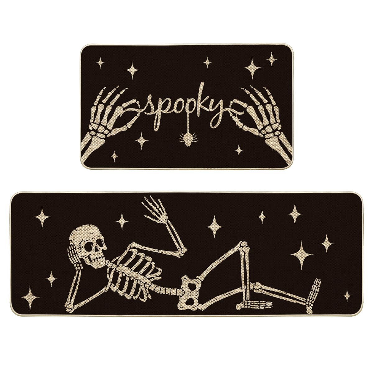 Artoid Mode Spooky Skeleton Spider Bone Black Halloween Kitchen Mats Set of 2, Black Home Decor L... | Amazon (US)