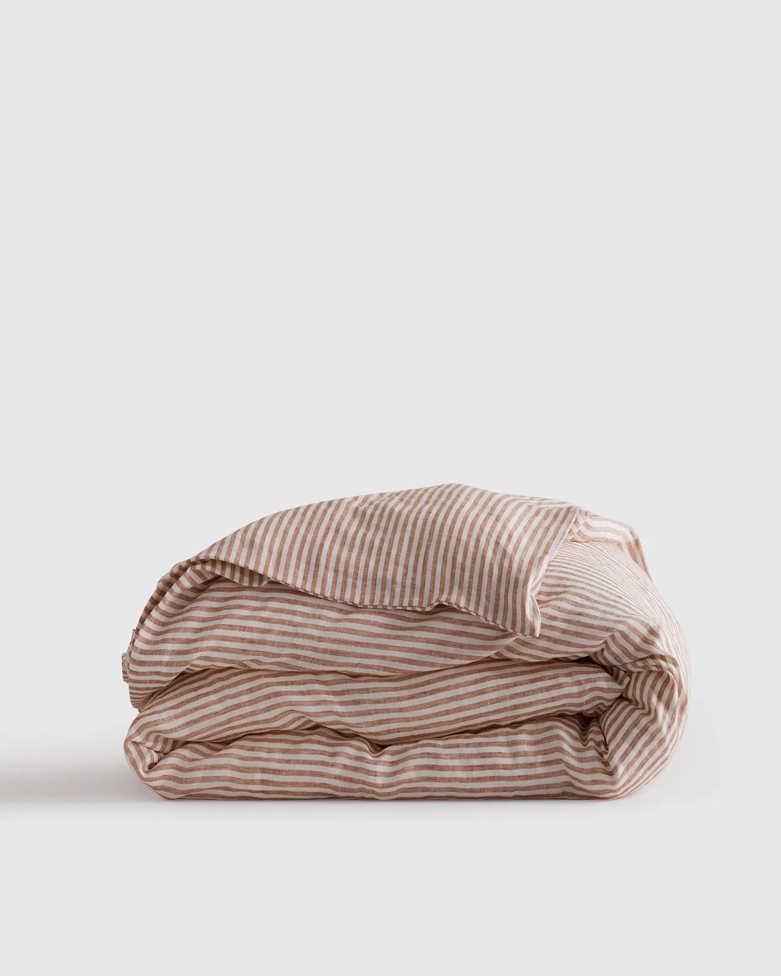 European Linen Stripe Duvet Cover in Terracotta/White Stripe | Quince