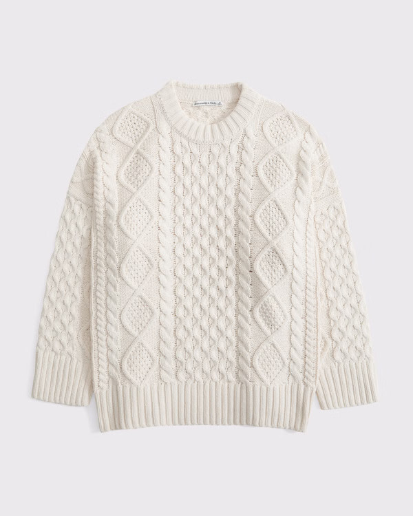Oversized Cable-Knit Crew Sweater | Abercrombie & Fitch (US)