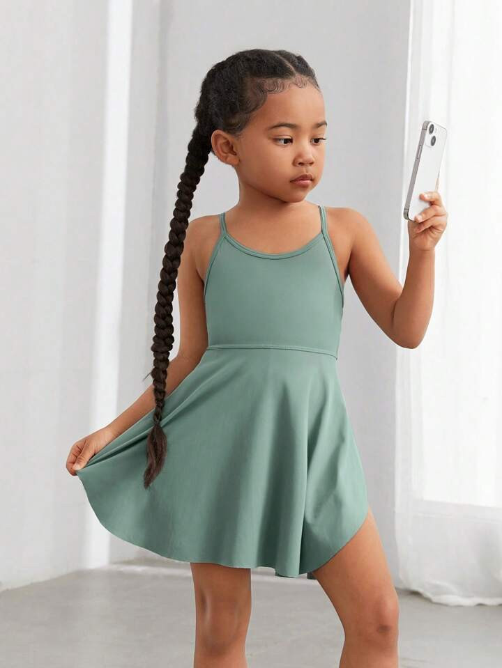 SHEIN Young Girl's Casual Comfortable Knitted Sports Tank Dress | SHEIN