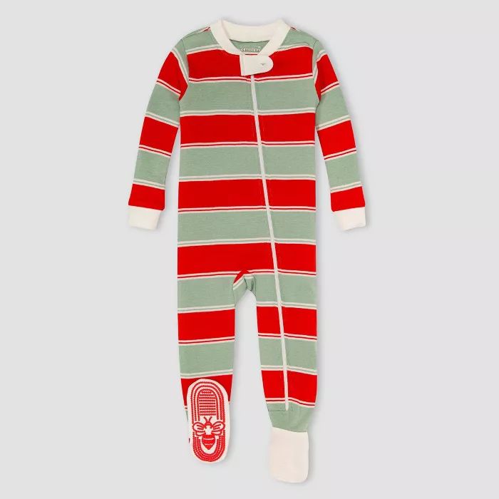 Burt's Bees Baby® Baby Rugby Striped Organic Cotton Tight Fit Footed Pajama - Red/Green | Target