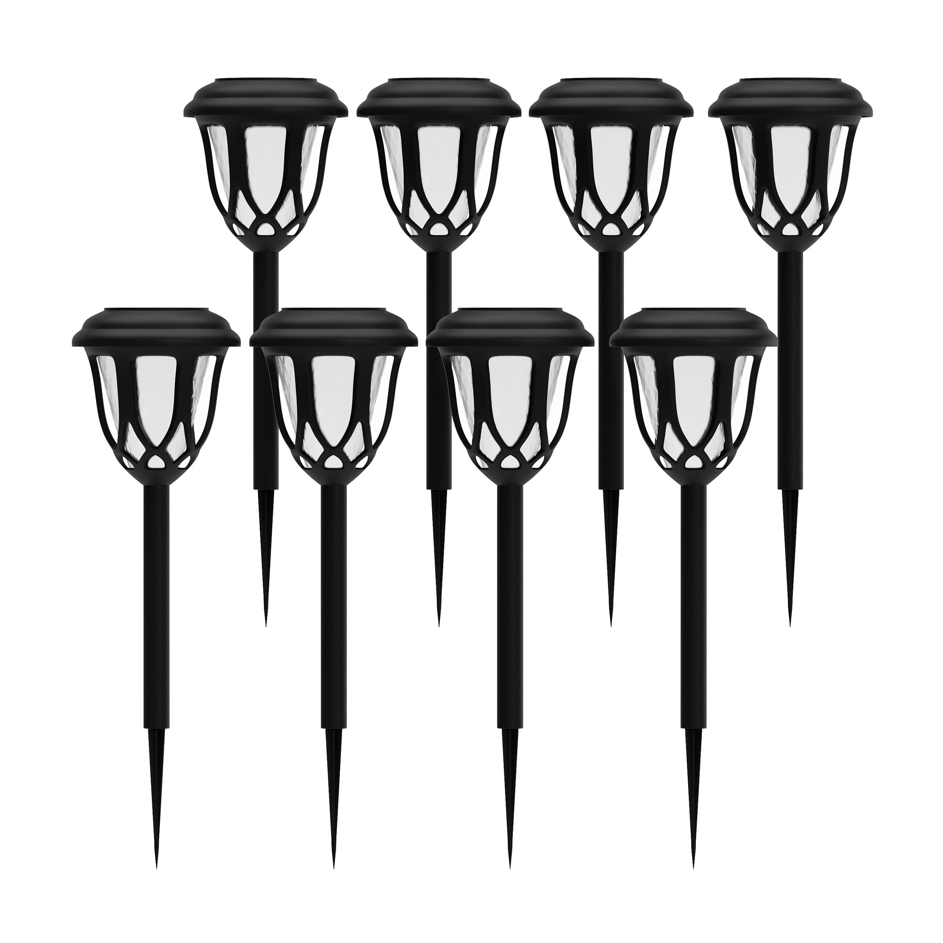 Merrick Lane Byrne All-Weather Black Tulip Design LED Solar Lights; Outdoor Solar Powered Lights for Pathway; Garden; and Yard - Set of 8 one_size | Lowe's