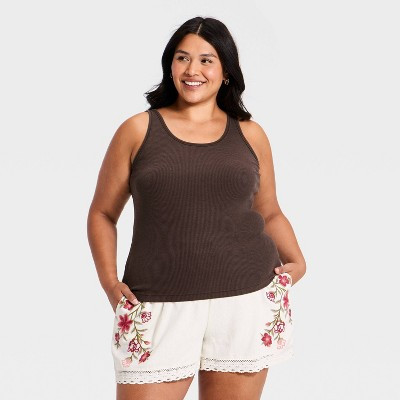 Women's Iconic Scoop Neck Tank Top - Universal Thread™ Brown 1X | Target