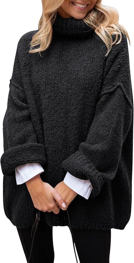 LILLUSORY Women's Turtleneck Long Sleeve Oversized Knit Pullover Sweaters Tunic Dress | Amazon (US)