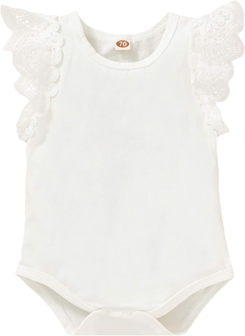 YOUNGER TREE Infant Toddler Baby Girls Romper Lace Flutter Sleeve Bodysuit Cotton Summer Outfits | Amazon (US)