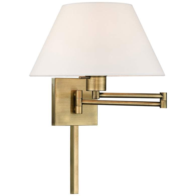 Antique Brass Swing Arm Wall Lamp w/ Off-White Empire Shade - #94C05 | Lamps Plus | Lamps Plus