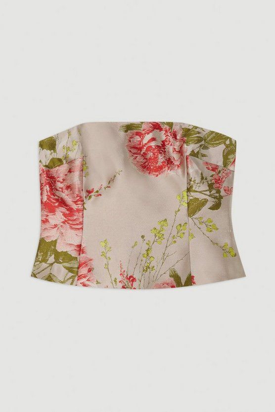 Vintage Floral Print Woven Bandeau Top | Karen Millen UK + IE + DE + NL