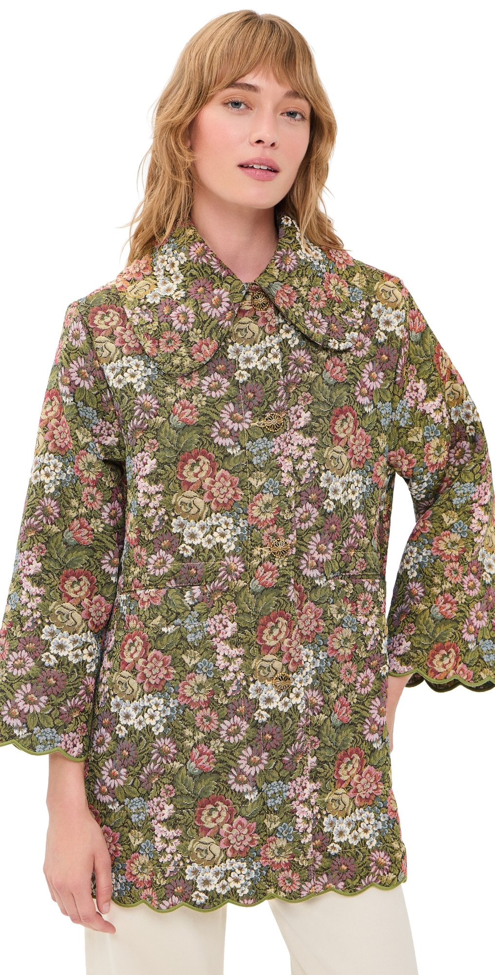 FARM Rio Flower Jacquard Trench Coat Green M | Shopbop