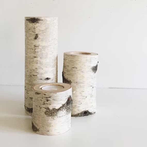 white birch tree candle holders - set of 3 (large) - birch candle holders, log candle holders, tree  | Etsy (US)