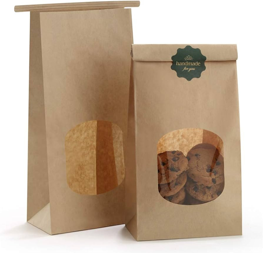 BagDream Bakery Bags with Window Kraft Paper Bags 50Pcs 4.5x2.36x9.6 Inches Tin Tie Tab Lock Bags... | Amazon (US)