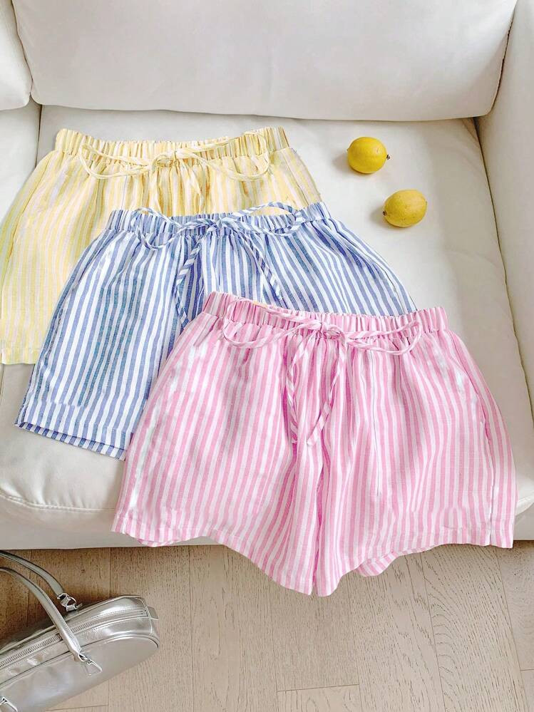 Comfortcana 3pcs Women's Colorful Striped Vacation Shorts Set | SHEIN