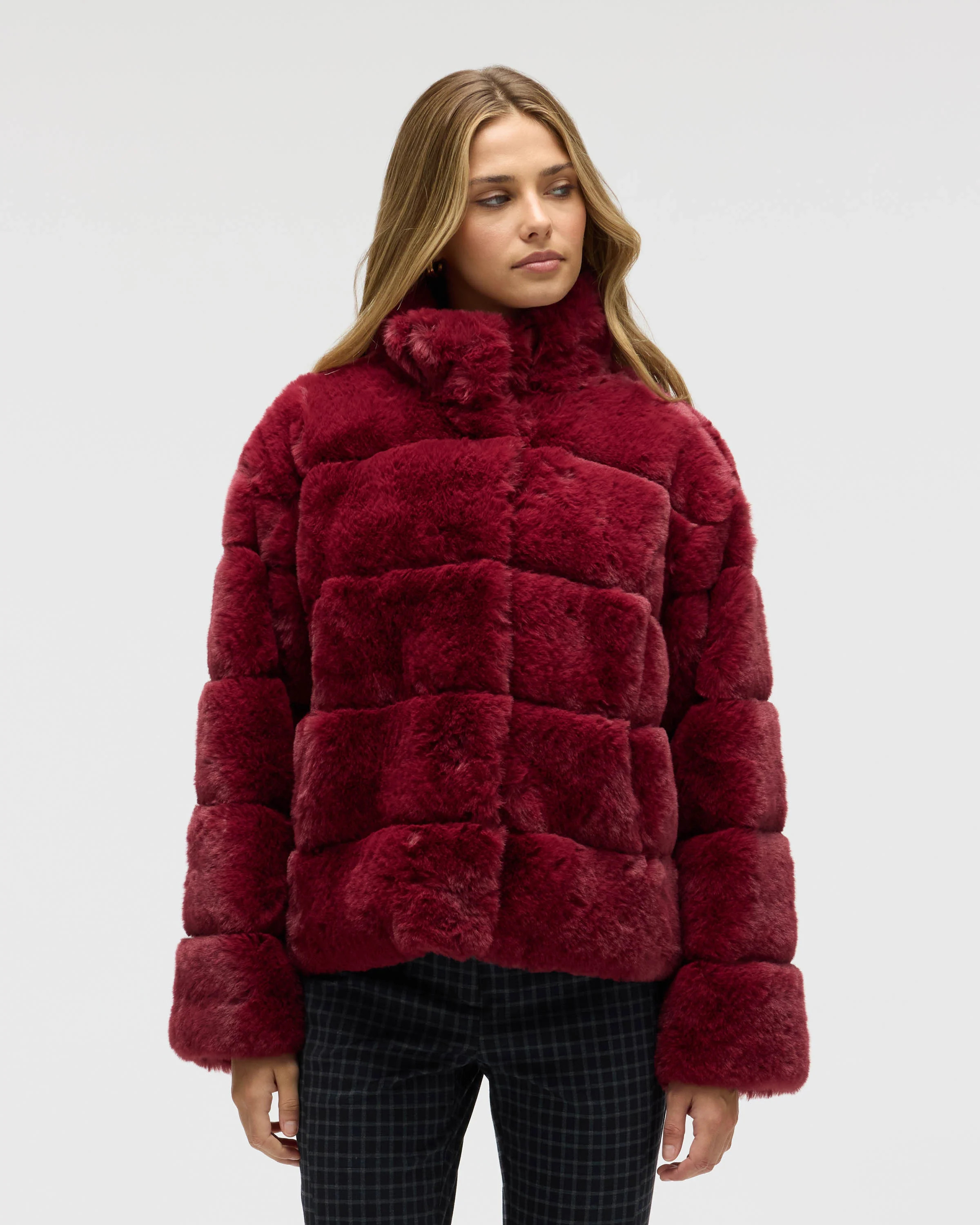 Women's Wide Stripe Faux Fur Jacket | Shop Simon