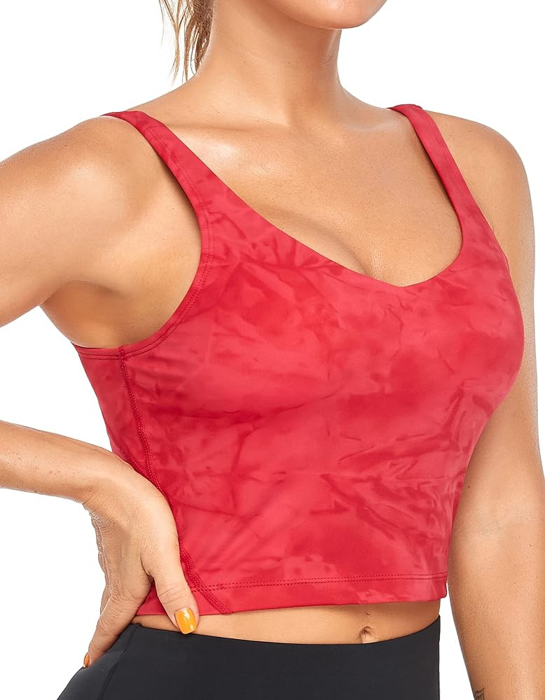 Oalka Sports Bra Womens Longline Padded Crop Tank Yoga Bras Workout Fitness Top | Amazon (US)