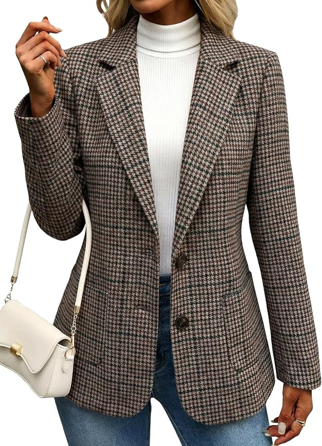 Mina Self Tweed Plaid Blazers for Women - Work Casual Suit Jacket | Amazon (US)