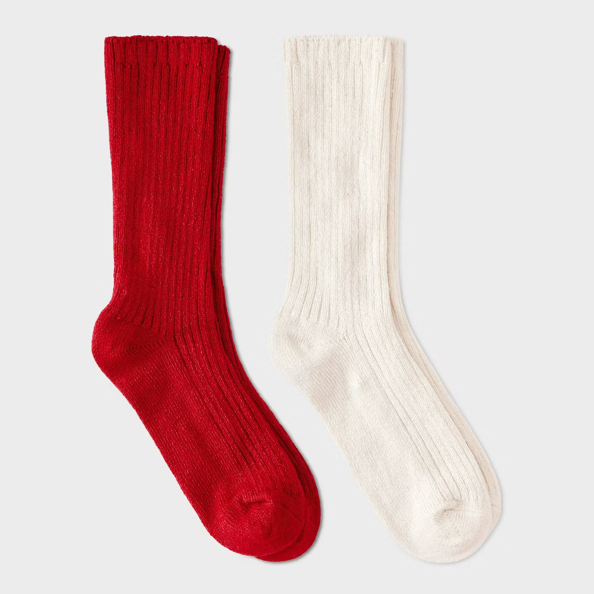 Women's Luxury Collection Cashmere Blend Fine Rib Super Soft 2pk Crew Socks - Auden™ Red/Ivory ... | Target