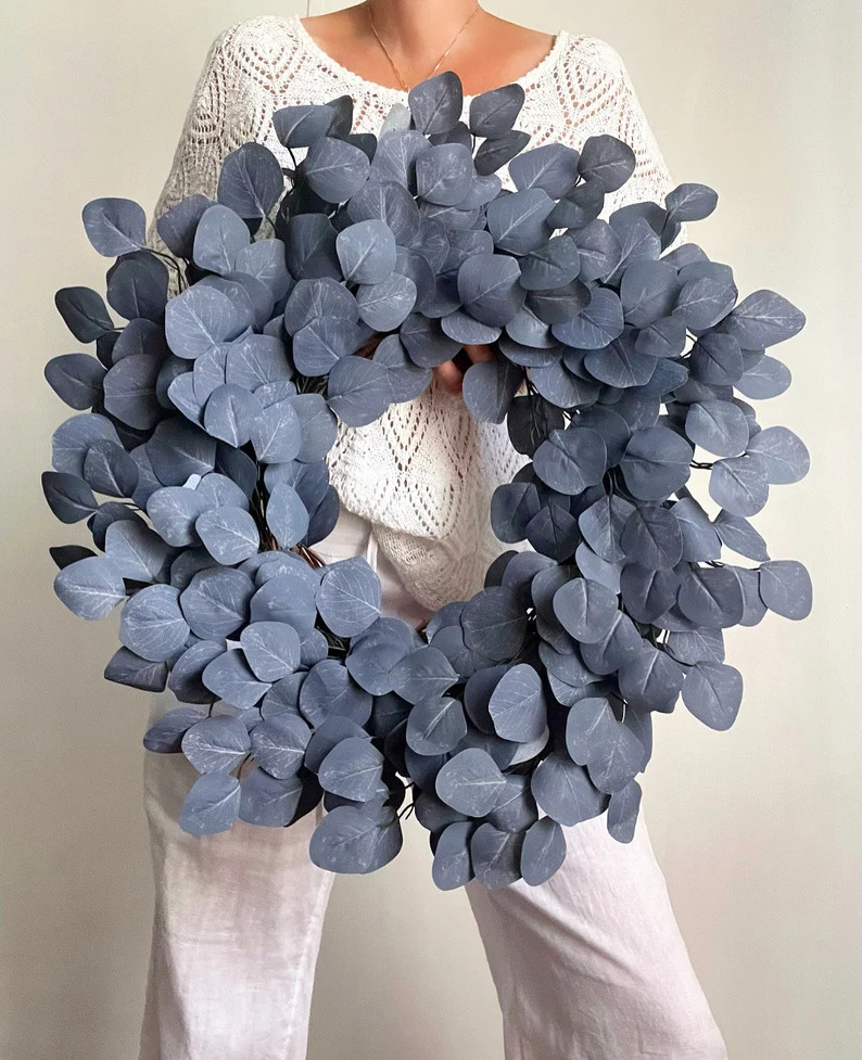 Cool Blue Eucalyptus Wreath, Fall Eucalyptus Wreath for Frontdoor, Moody Wreath Decor, Blue Cotta... | Etsy (US)