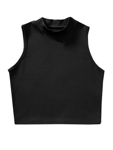Verdusa Women's Basic Sleeveless Mock Neck Rib Knit Tank Crop Top Black S | Amazon (US)