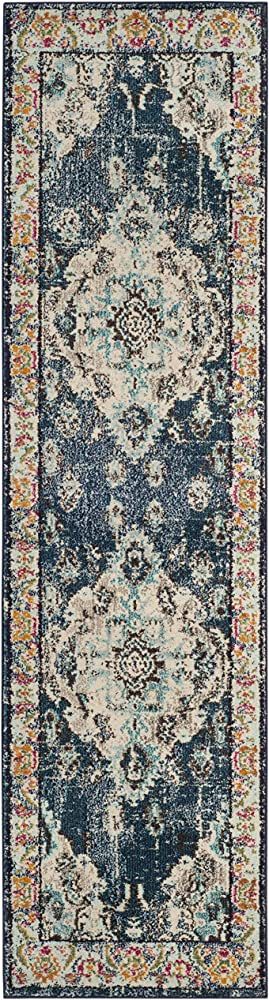 SAFAVIEH Monaco Collection 2'2" x 8' NavyLight Blue MNC243N Boho Chic Medallion Distressed Non-Sh... | Amazon (US)