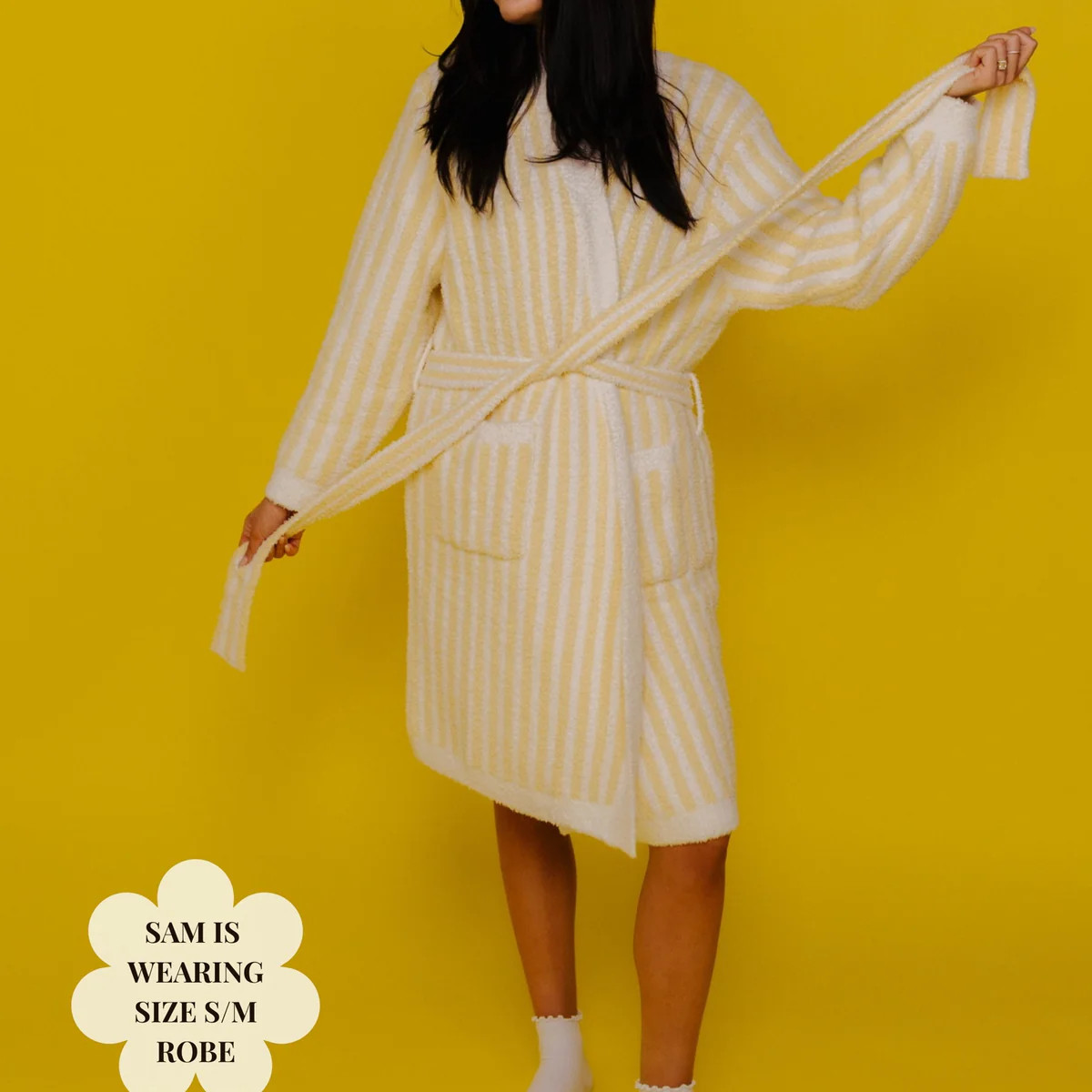 Fluffy Yellow Pinstripe Robe | Soft Plush Women's Robe | Staykation