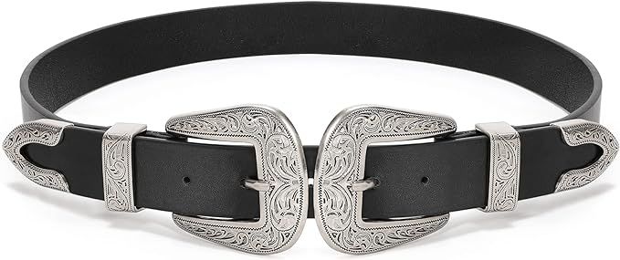 XZQTIVE Women Leather Belt Ladies Vintage Western Belt Retro Cowgirl Leather Belt Black Waist Bel... | Amazon (US)