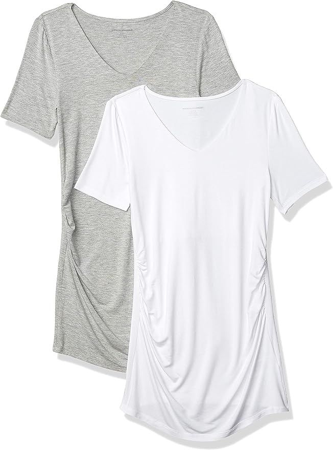 Amazon Essentials Women's Maternity 2-Pack Short-Sleeve Rouched V-Neck T-Shirt | Amazon (US)