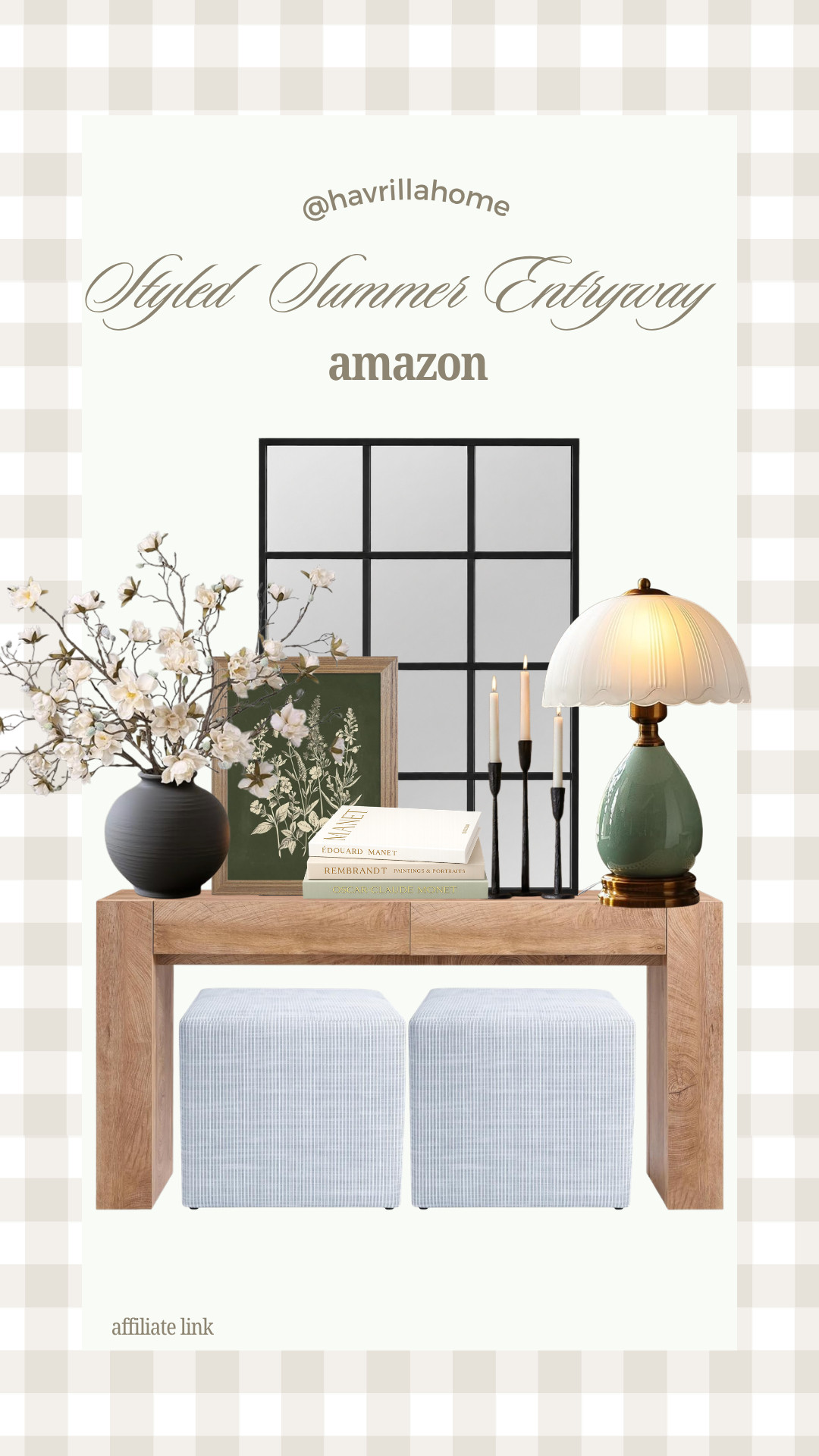 Styled Summer Entryway, summer entryway decor, entryway styling, styled entryway, summer home decor, entryway table decor, console table styling, black grid mirror, decorative mirror, floral arrangement, black vase, botanical wall art, coffee table books, decorative books, table lamp, scallop lamp, candlestick holders, neutral home decor, entryway inspiration, foyer decor, summer decorating ideas, Amazon home finds, designer inspired decor, welcoming entryway, foyer styling, home decor inspiration, entryway makeover

#LTKHome #LTKSaleAlert