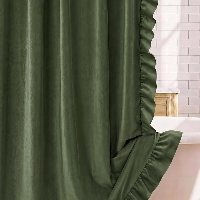 Forest Green Velvet Curtain Complete Ruffled 72"x72" Farmhouse | Amazon (US)