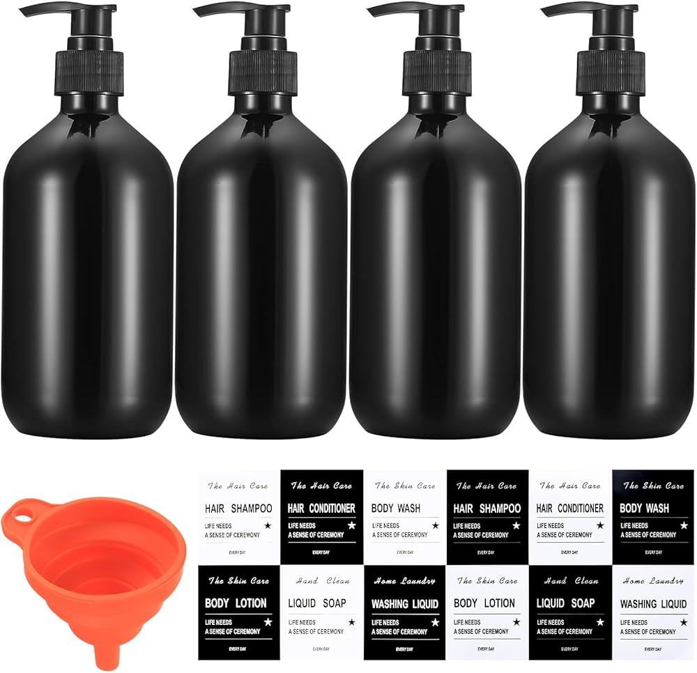4 Pcs Empty Plastic Bottles with Pump Dispenser, Shampoo and Conditioner Pump Bottles, Refillable... | Amazon (US)