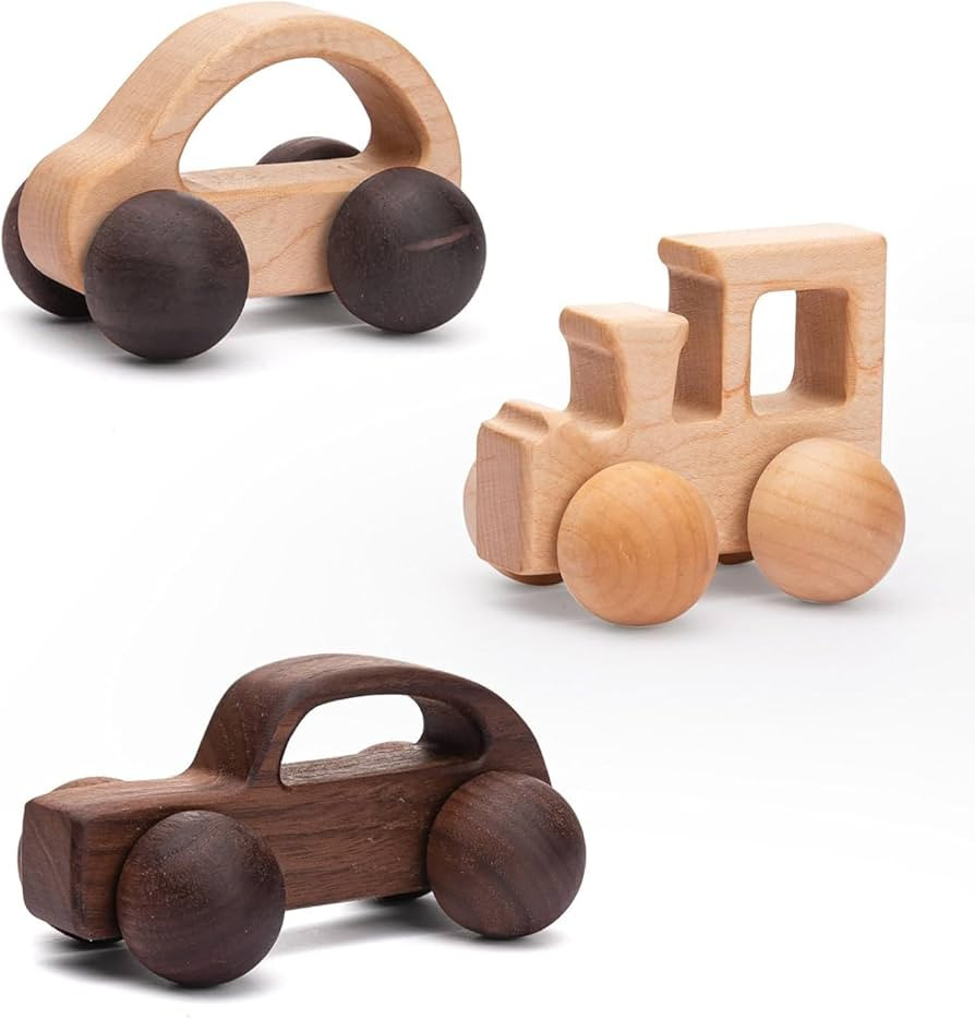 3PCS Wooden Baby Toys, Montessori Toys for Babies 0-6-12 Months, Baby Grasping Toys Push Car Toys... | Amazon (US)
