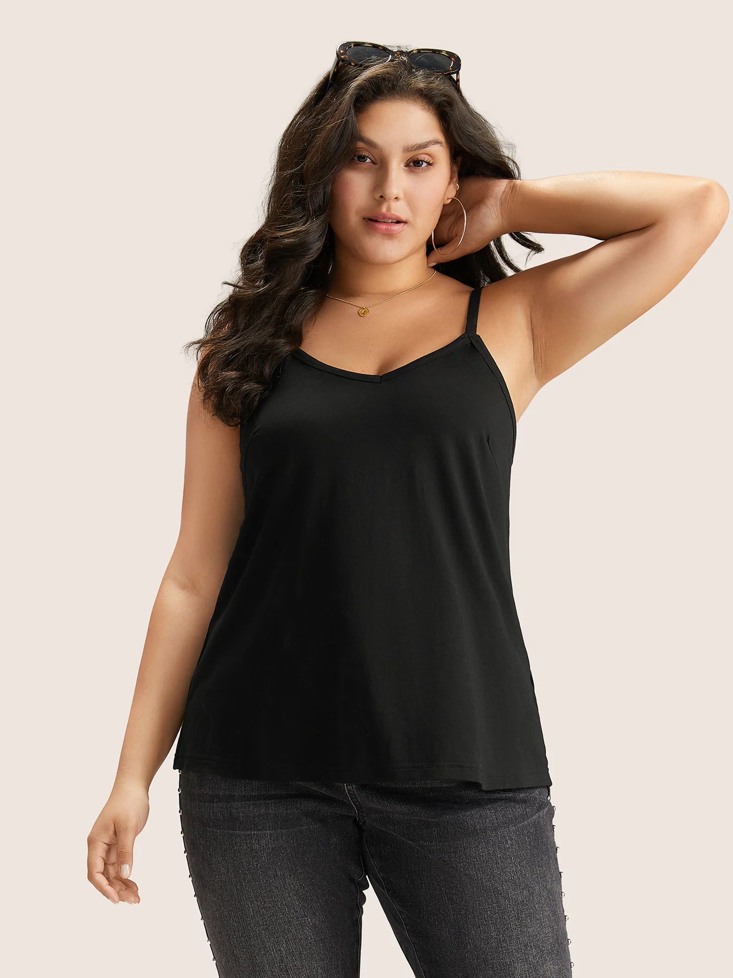 Cotton Plain Adjustable Straps Cami Top | Bloomchic