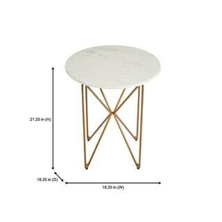 Round Accent Table With Gold Finish Wire Base And Natural Marble Top | The Home Depot