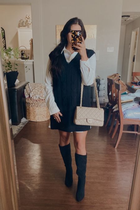 Wearing size small in both
Boots size 5
Fall outfit
Fall style
Fall fashion
Sweater dress
Wednesday Addams 
Fall work outfit
Work wear
Fall work wear

#LTKworkwear #LTKfindsunder50 #LTKHalloween