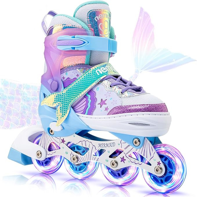 NEMONE Mermaid Inline Skates, 4 Sizes Adjustable Skates for Girls, Kids Skates with Light up Whee... | Amazon (US)