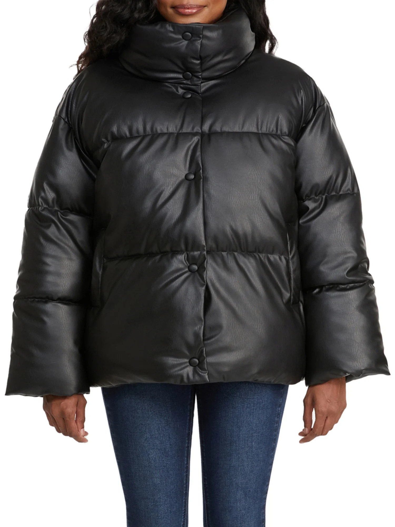 NVLT Women’s Vegan Leather Puffer Coat | Walmart (US)