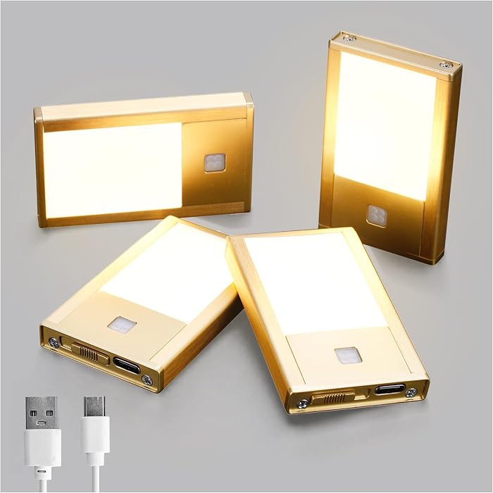V4light Rechargeable Motion Sensor Night Light, 4-Pack Gold, 3000K | Amazon (US)