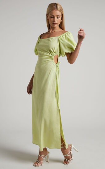 Ebony Maxi Dress - Side Cut Out Square Neck Puff Sleeve Dress in Citrus | Showpo (US, UK & Europe)