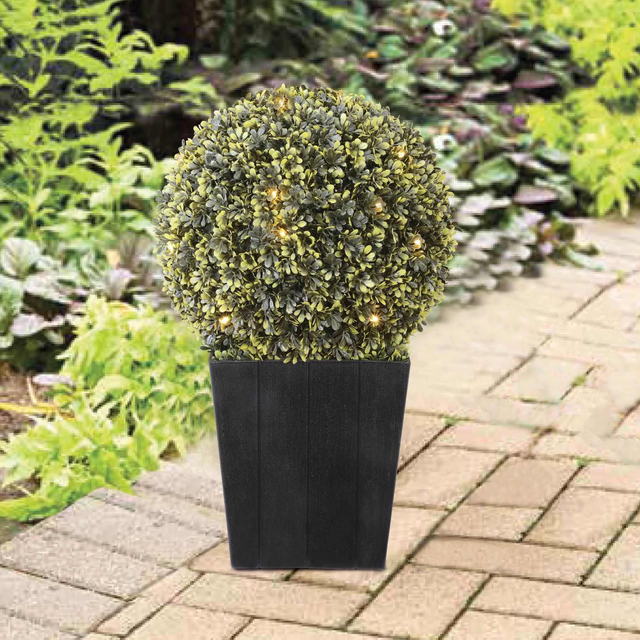 Better Homes & Gardens 20" Outdoor Artificial Topiary Decor in Black Planter, with Battery-Operat... | Walmart (US)