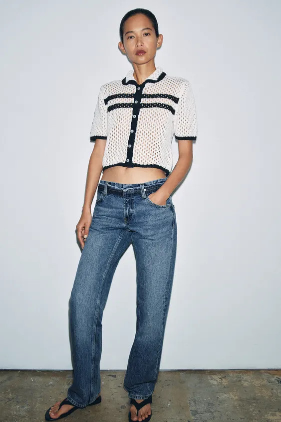 Cardigan featuring a polo collar, short sleeves and front button fastening. | Zara UK